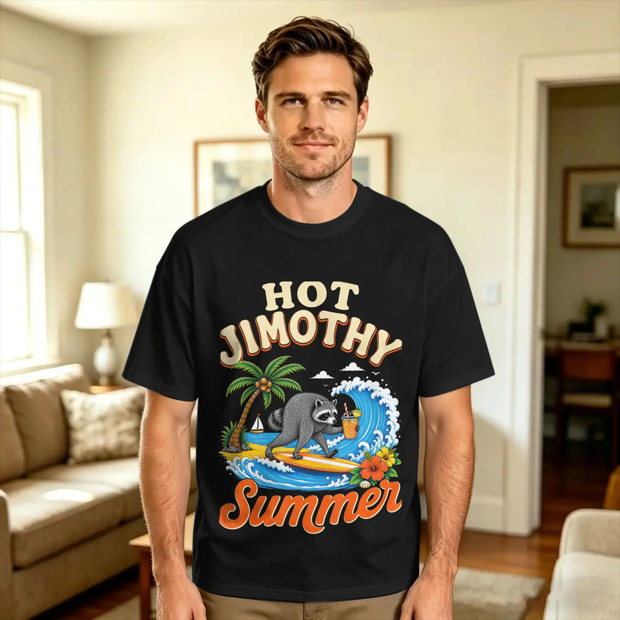 Casual T-Shirt Beach Hot Jimothy Summer Timothy Raccoon Team Stay Weird Gag Popular T-Shirts  Cotton Tshirt for Men Classic Tees