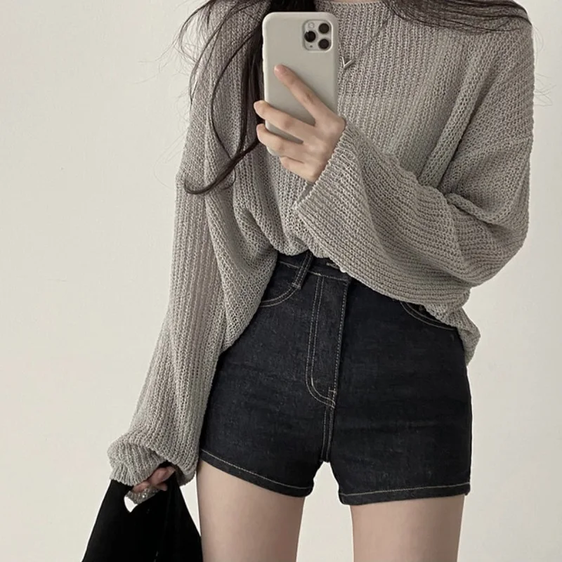 Fresh And Sweet Thin Ice Silk Knitwear Round Neck Women's Summer 2025 Loose Wear Sunscreen Smock All Air Conditioning Shirt Tops