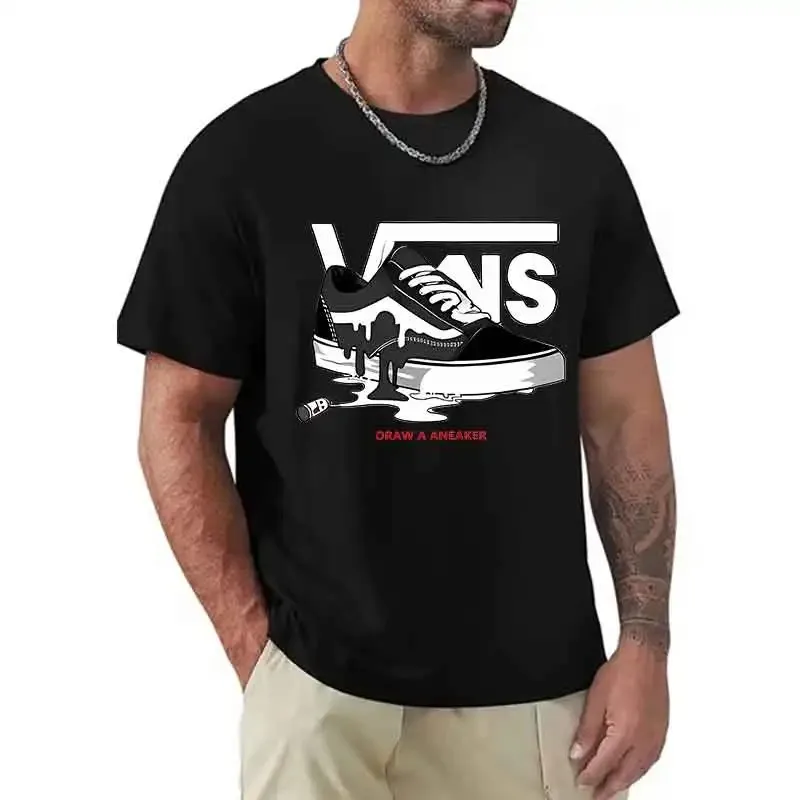 Camiseta Masculina 2026 de Gola Redonda e Manga Curta, Estampada, 100% Algodão, Casual, Versátil, Novo Item Respirável