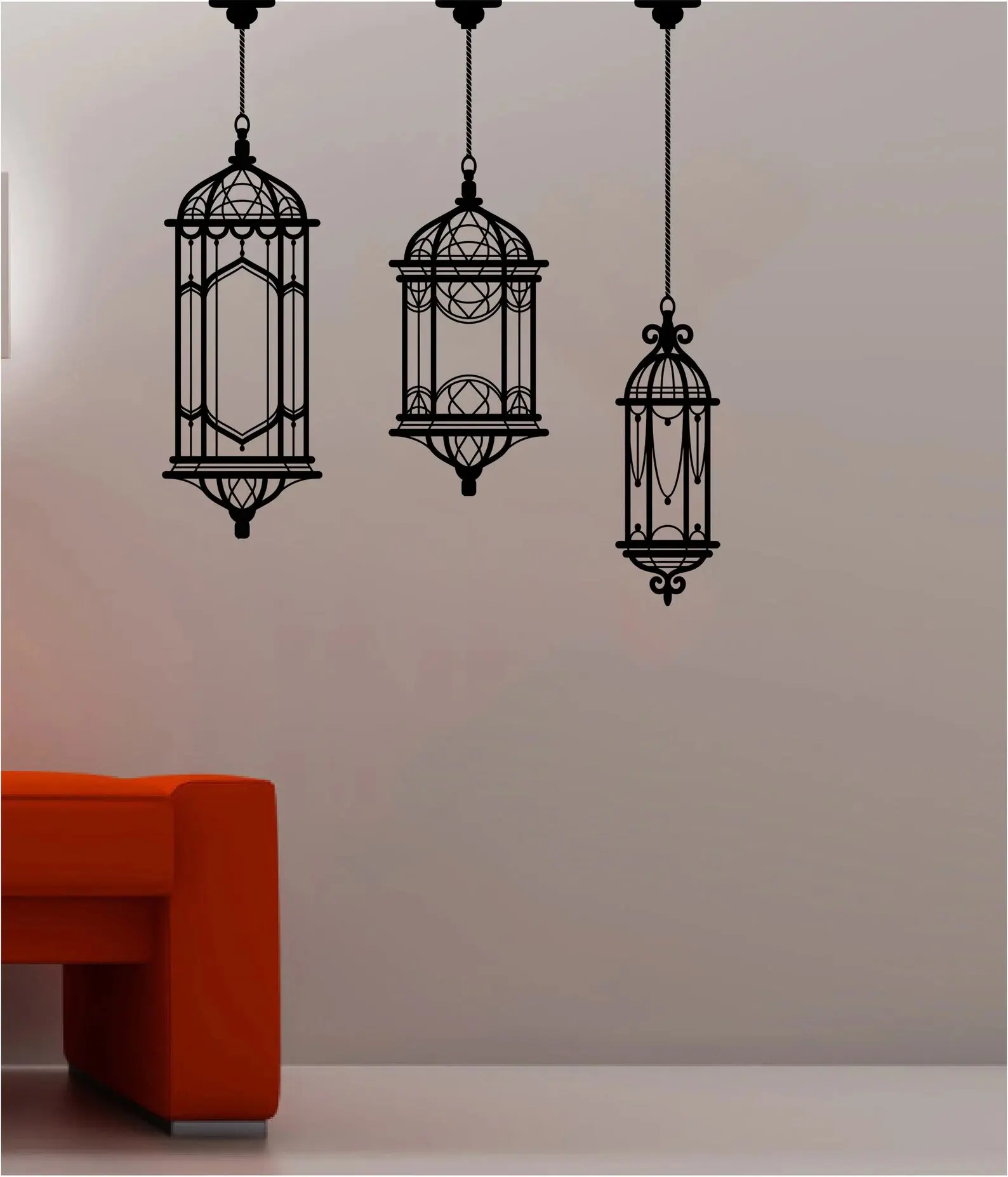 Ramadan Lantern Wall Decal 3pcs Set Moroccan Islamic Style Vinyl Sticker Removable Home Decor For Eid Mubarak Muslim Party S834