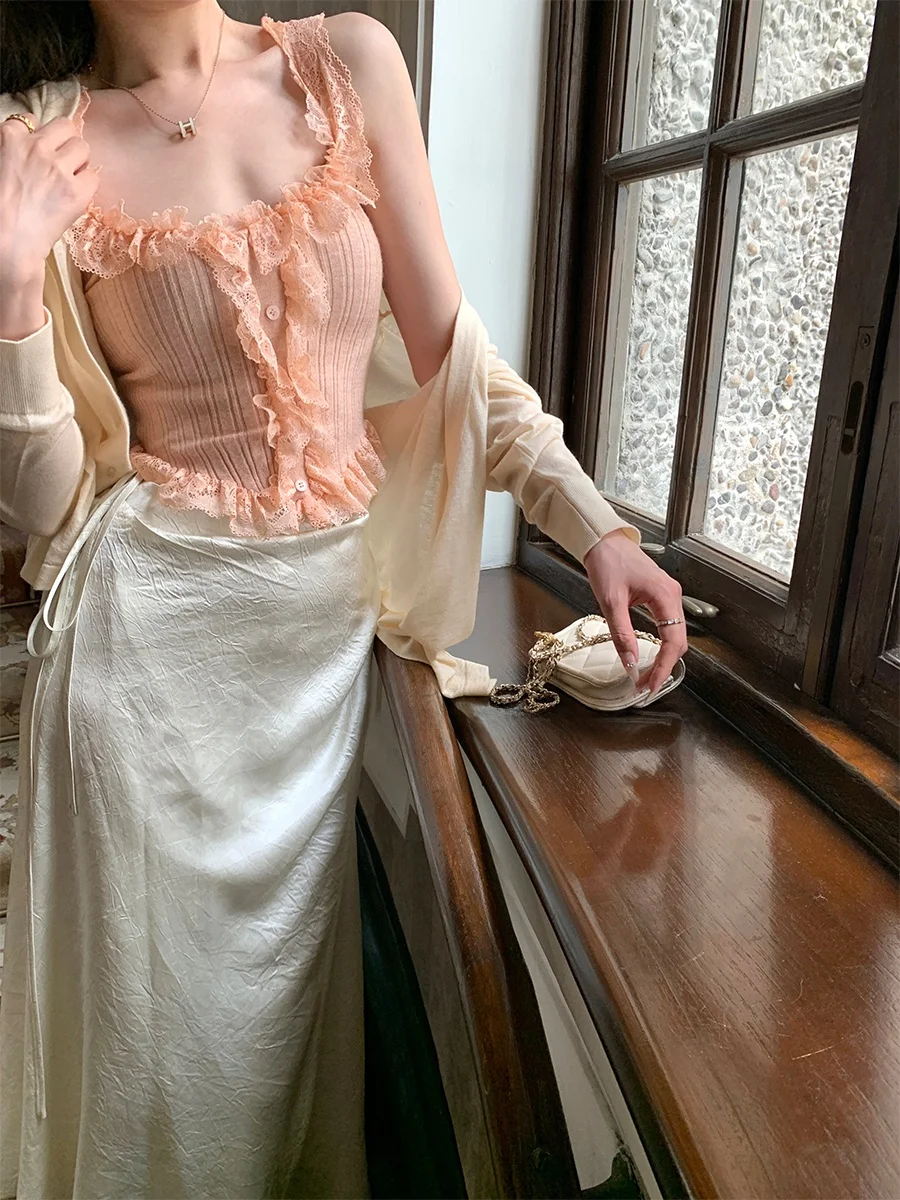 

Утягивающая вязаная кружевная лоскутная майка с v-образным вырезом ACHI, розовая сексуальная летняя внутренняя одежда, повседневная одежда для поездок на работу, полиэстер, модал, нейлон