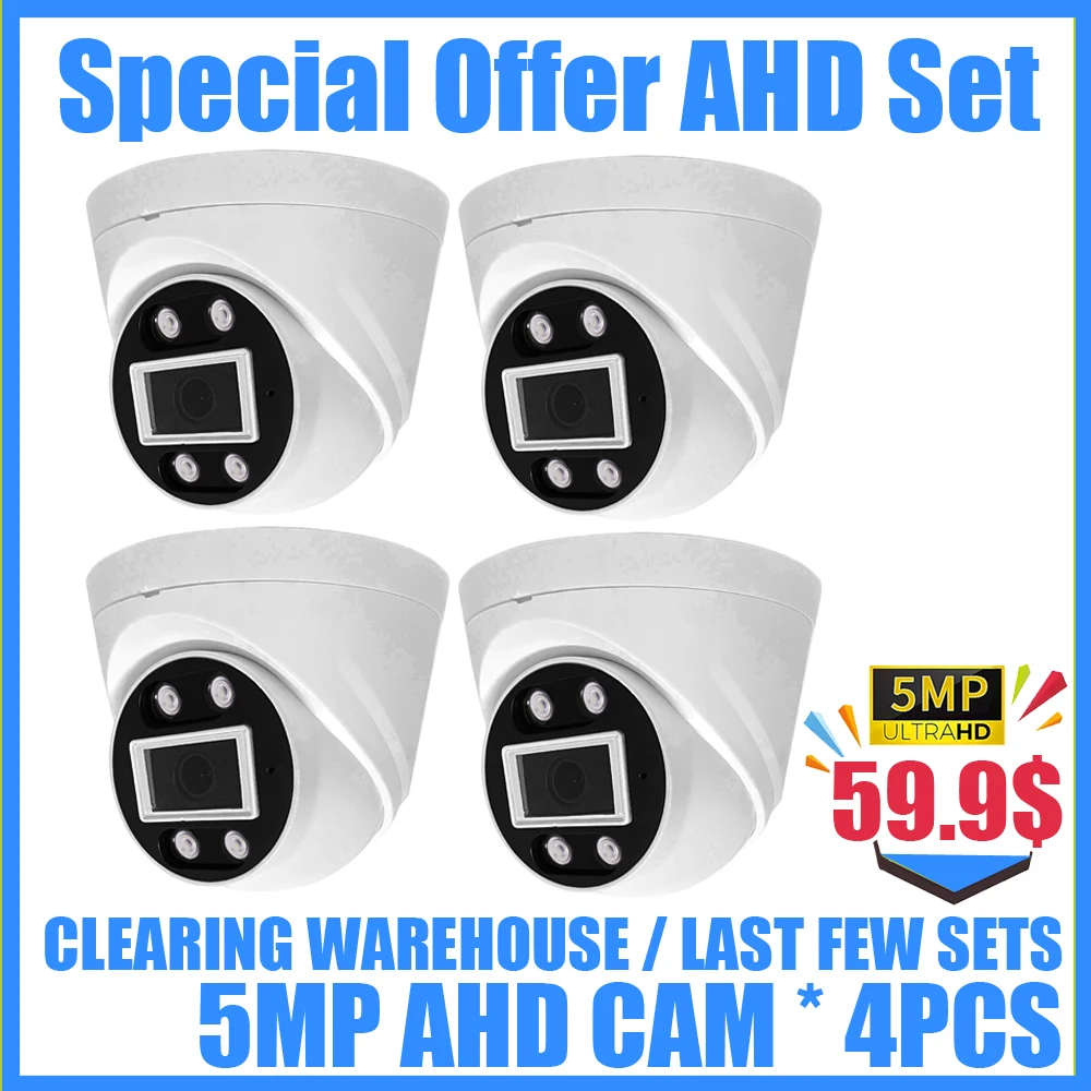 4PCS Suit 5MP 4CH CCTV Dome System AHD Camera KIT 4in1 4MP OSD Menu 4LED Night Vision Indoor For Home Security Surveillance Set