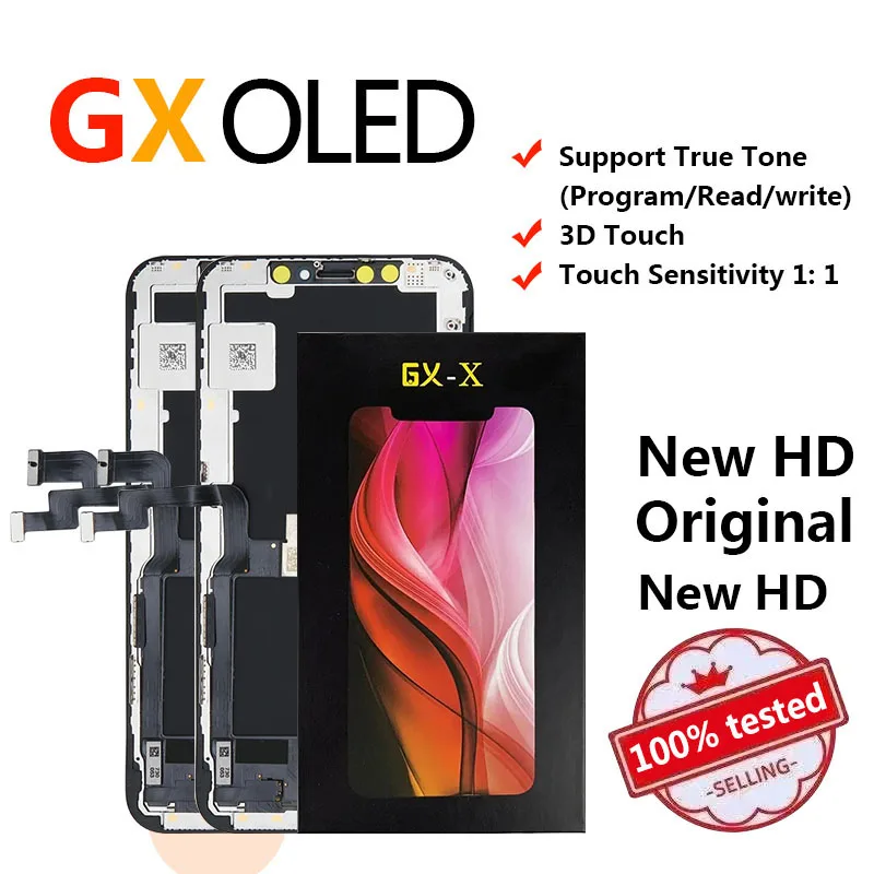 GX OLED For iPhone X XS XsMax 11 12ProMAX LCD Display Touch Screen Digitizer Assembly Tested Replacement True tone No Dead Pixel