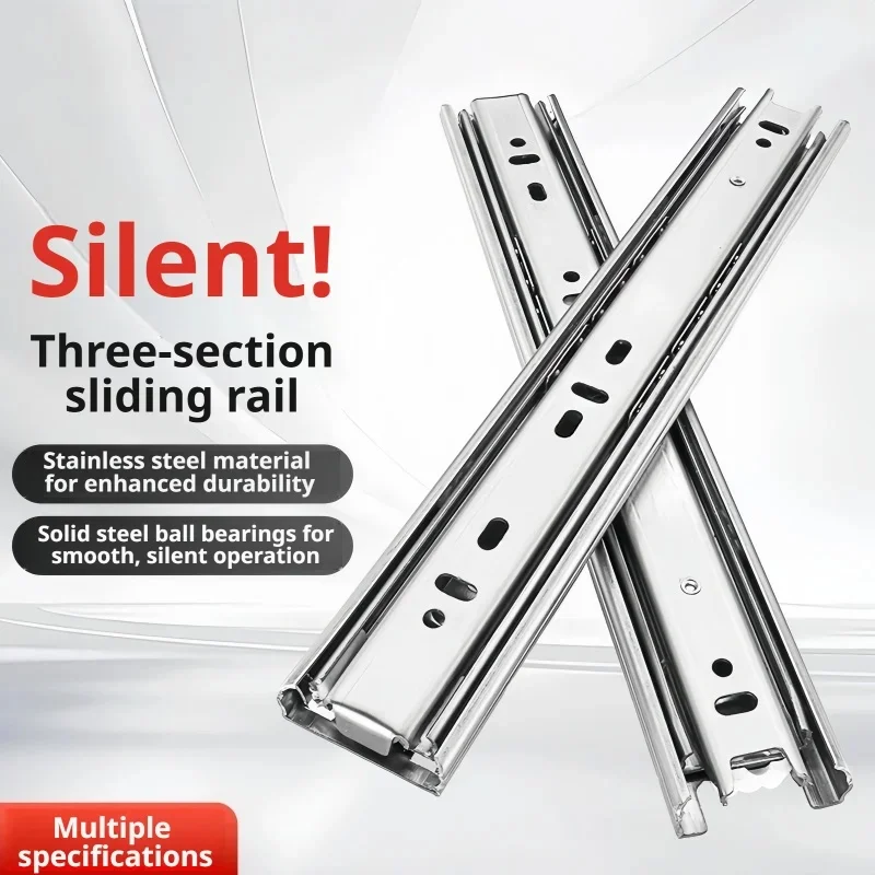 Cabinet Keyboard Silent Hydraulic Damping Buffer Stainless Steel 3 Section Drawer Slide Rail Runner