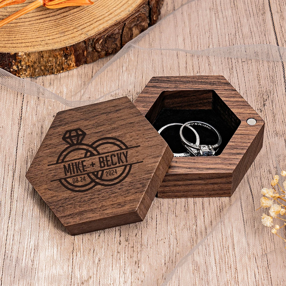 Personalised Engraved Wood Wedding Ceremony Ring Box Custom Exclusive Engagement Anniversary Bearer Box ForWedding Ceremony Gift