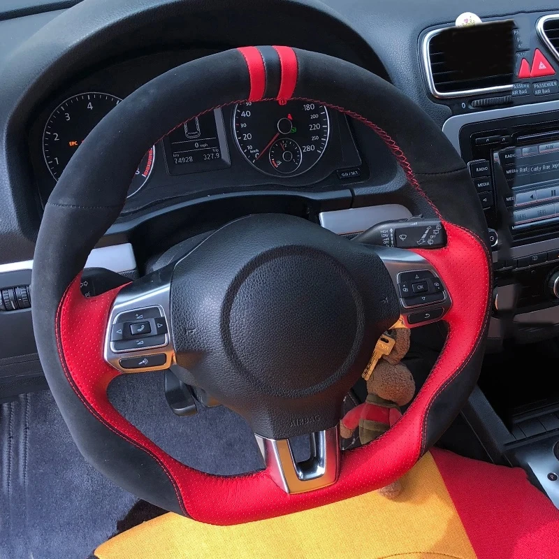 

DIY Black Suede Leather Car Steering Wheel Cover For VW Polo GTI Scirocco R passat cc R-Line 2010 Volkswagen Golf 6 GTI MK6