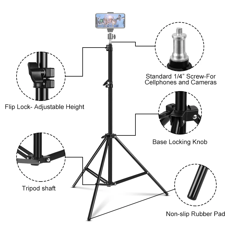 Selfie Stick Stand 1.1m/1.6m/2.0m Photography Tripod Light Stands With 1/4 Screw Head Adjustable Light Stand Photo Tripod