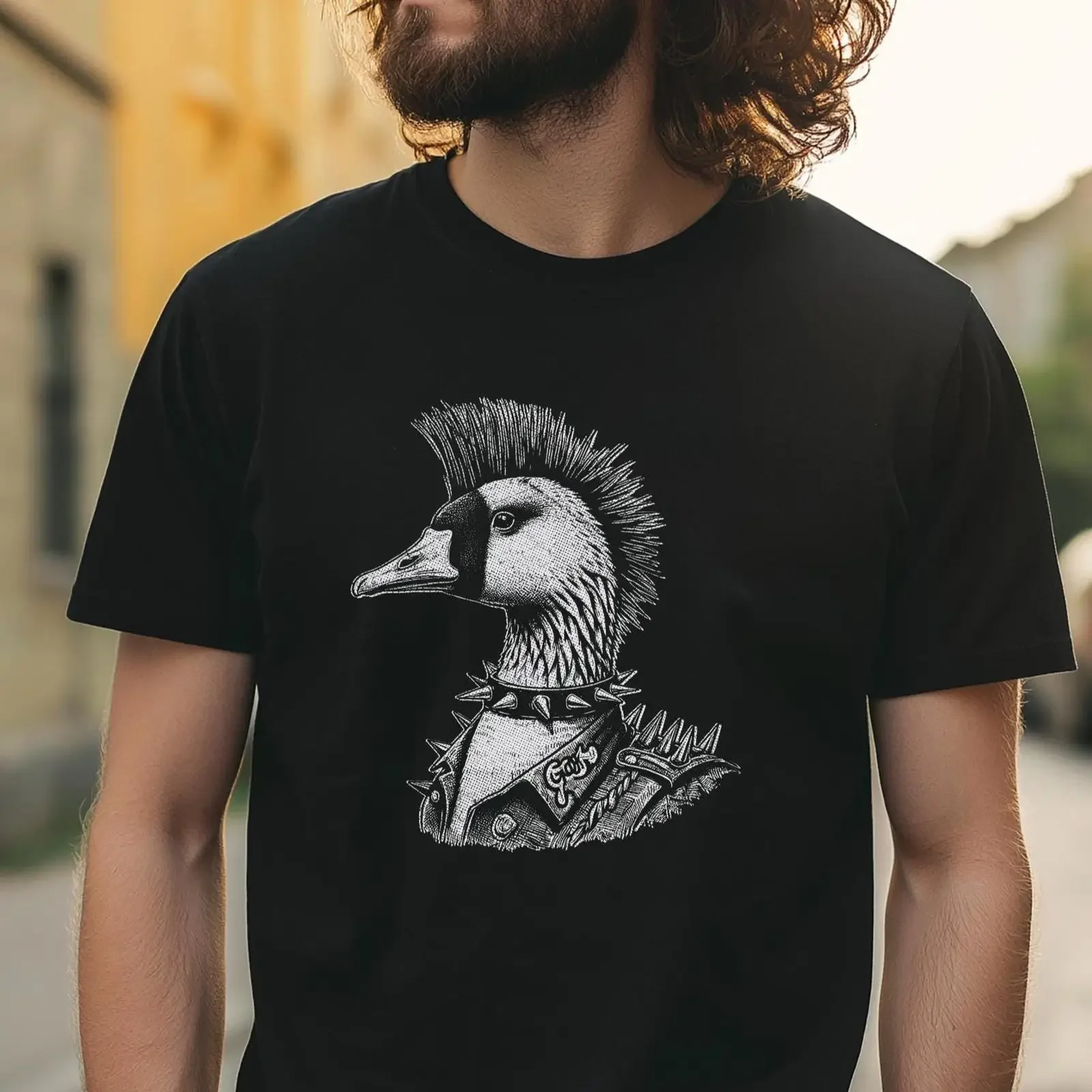 Men's Punk Mohawk Duck T Shirt Funny Animal Print Casual Cool for Rock Music Fans vintage Washed Stylish Top For Everyday Wear
