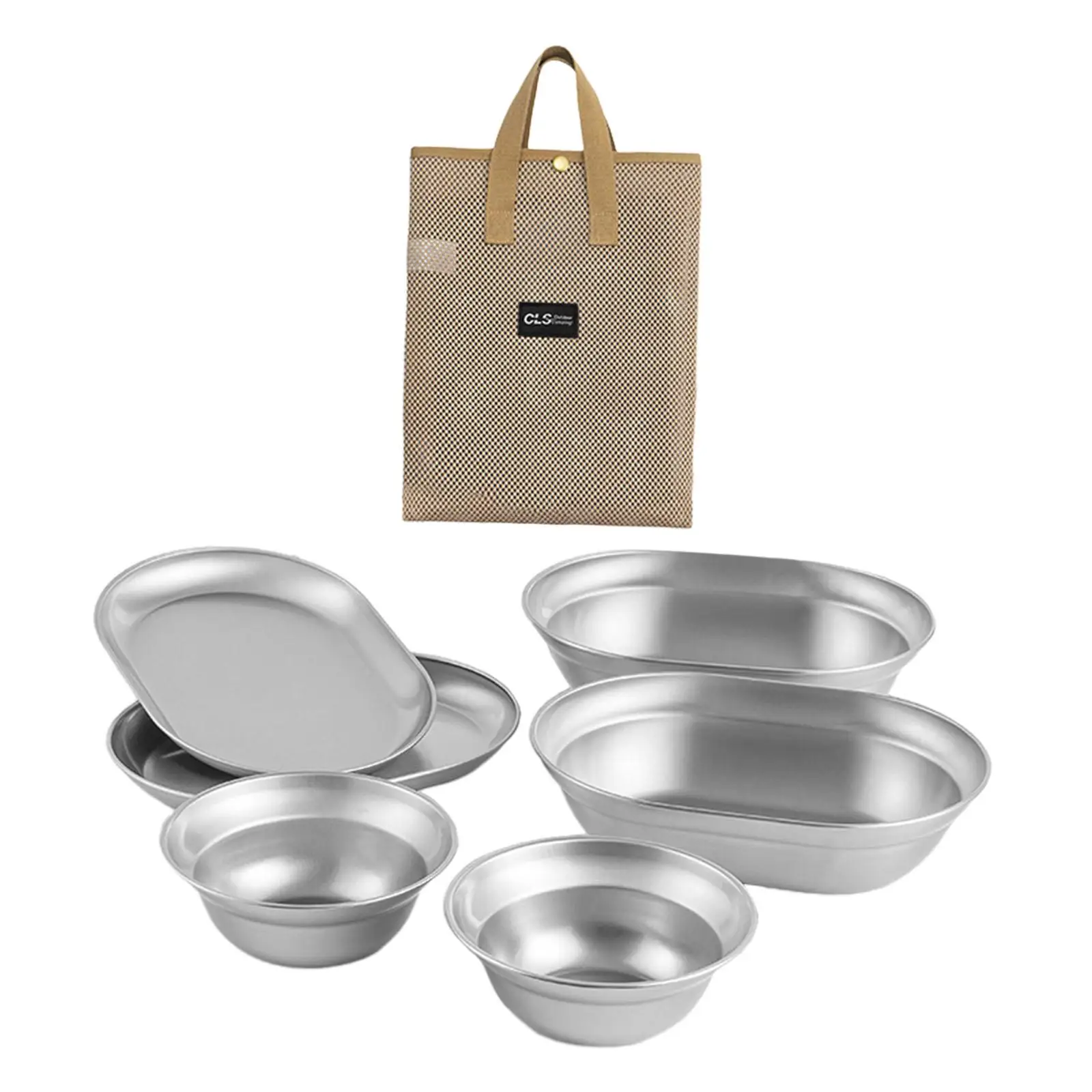 Stainless Steel Plates and Bowls Camping Set Lightweight for Camp Home