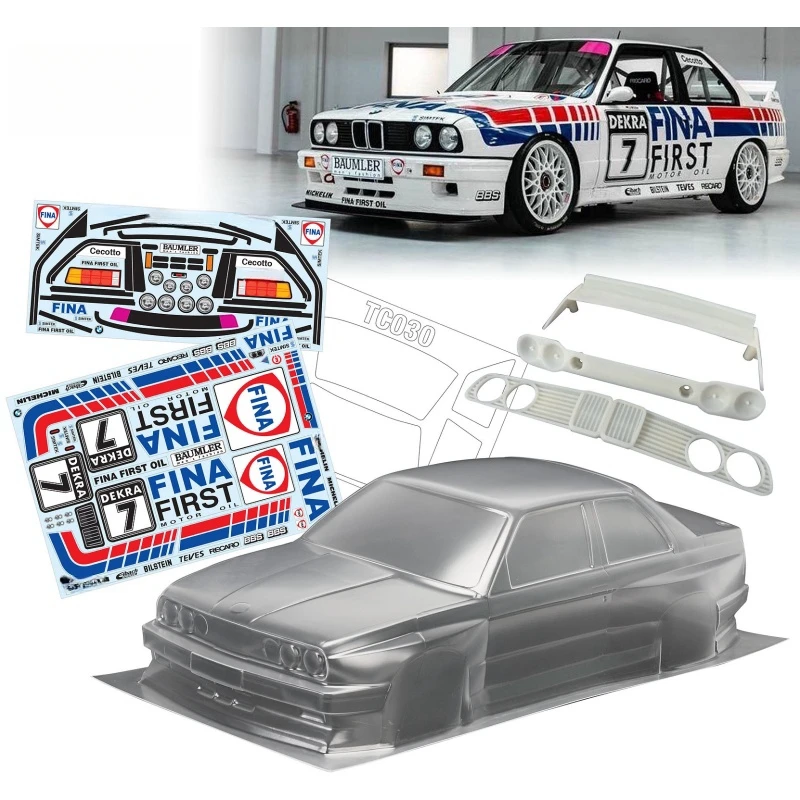 

TC030 1/10 E30 M3 Clear Lexan Body W/3D Rear Wing/Front Bumper for 257mm wheelbase RC Drift Chassis Tamiya TT-01 TT-02