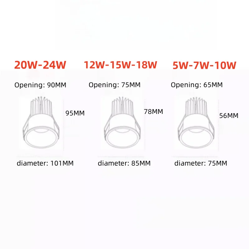 Dimmable Led Downlight Recessed Ceiling Lamp Spotlight Aluminum COB 110V 220V Home Office Store Spot led Hole 65/75/90mm
