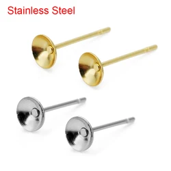 50pcs Hypoallergenic Stainless Steel Stud Earring Base 3mm 4mm 5mm 6mm 8mm Cabochon Settings For Diy Jewelry Making Supplies