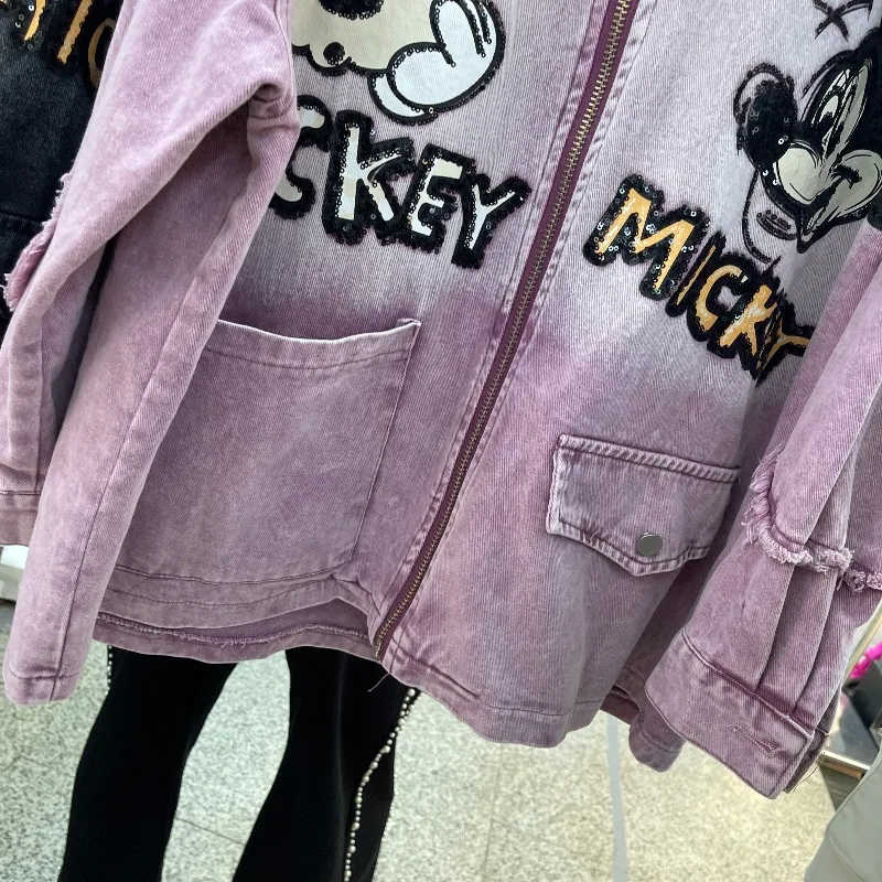 2025 Autumn New Heavy Industry Cartoon Y2k Denim Cardigan Jacket For Women's Loose Casual Top Long Sleeved Single-Breasted Coat