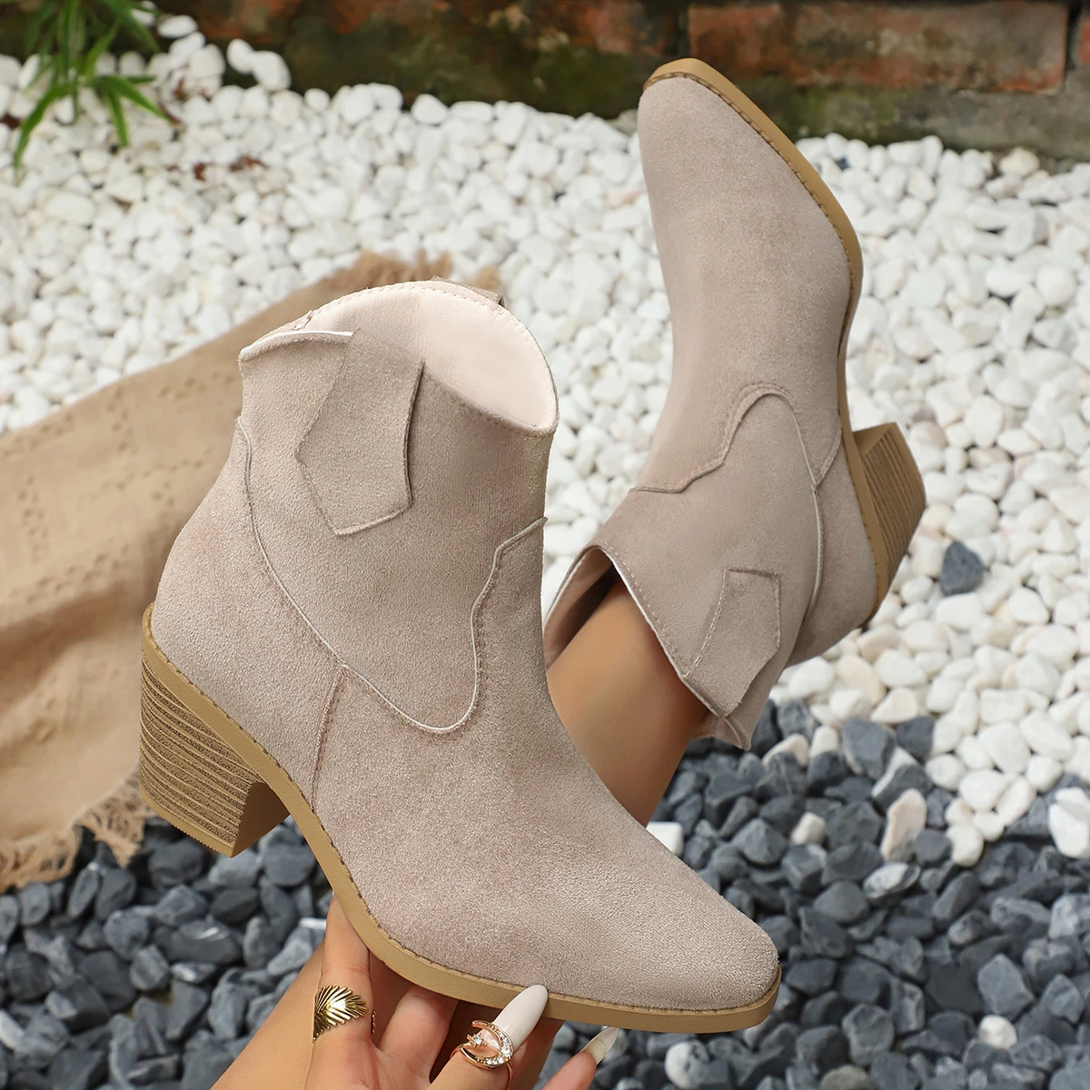 

Зимние классические женские ботинки челси из коровьей замши, ботильоны на танкетке с острым носком, простые удобные женские ковбойские сапоги