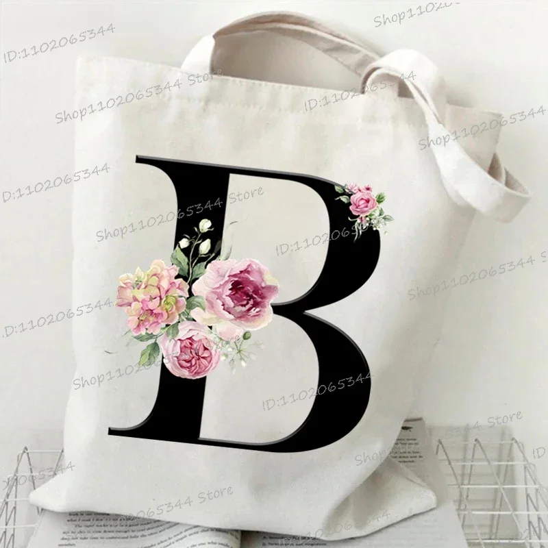 Women Tote Bag Black Alphabet Rose Canvas Shoulder Bag Large Capacity Vintage Portable Practical Commuter Bag Letter Y2K Handbag