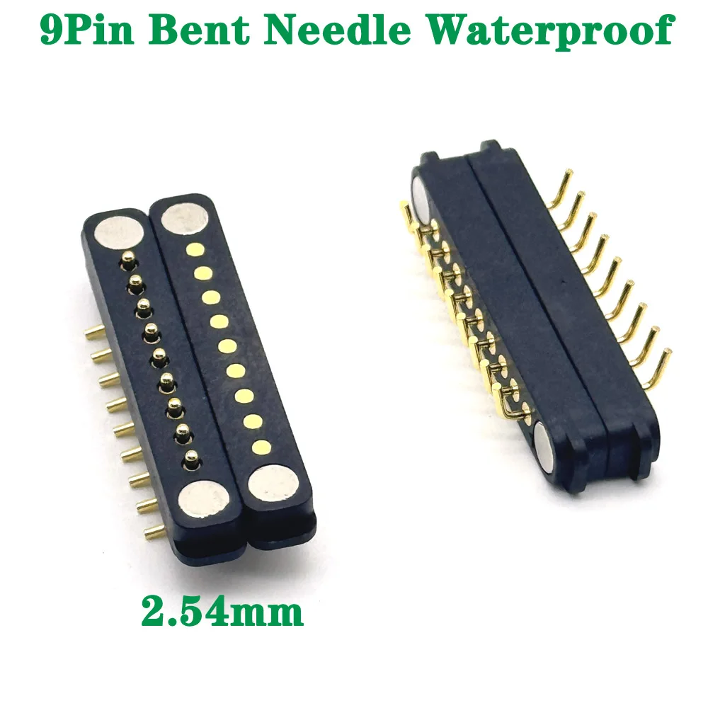 

1Pair 9Pin Bent Needle Waterproof Spacing 2.54mm Magnetic Pogo Pin Connector Pogopin Male Female Spring DC Power Socket