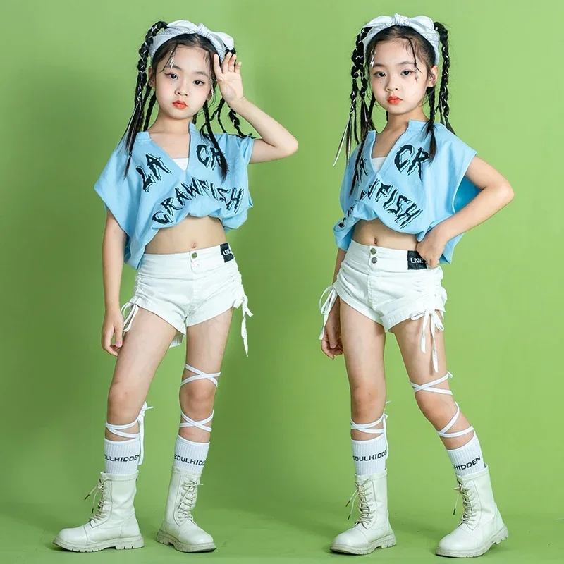 Traje de baile de hip-hop para niños, traje de baile de jazz con ombligo abierto, ropa de actuación de baile para niñas, moda urbana de explosión la