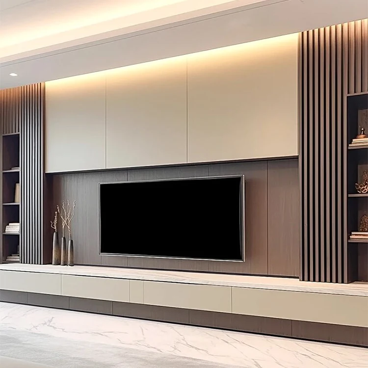Factory Price Luxury Modern Design Living Room Furniture Floating Black Wooden Unit Wall Mounted Led Tv Console Stand Cabinet