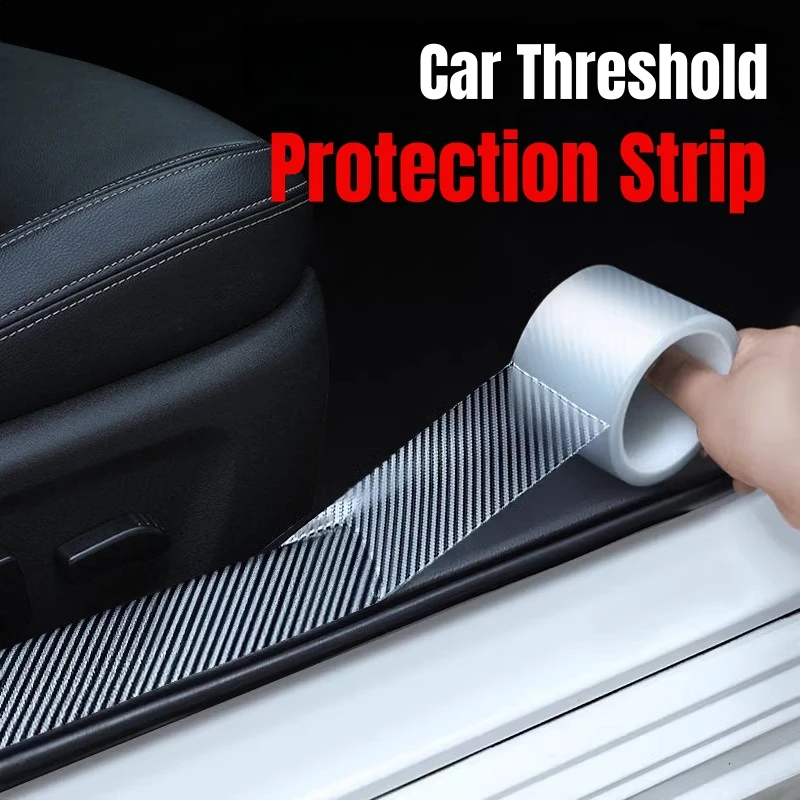 Carbon Fiber Car Door Threshold Protector Anti Scratch Protective Strip Self Adhesive Door Sill Bumper Guard Decorative Trim