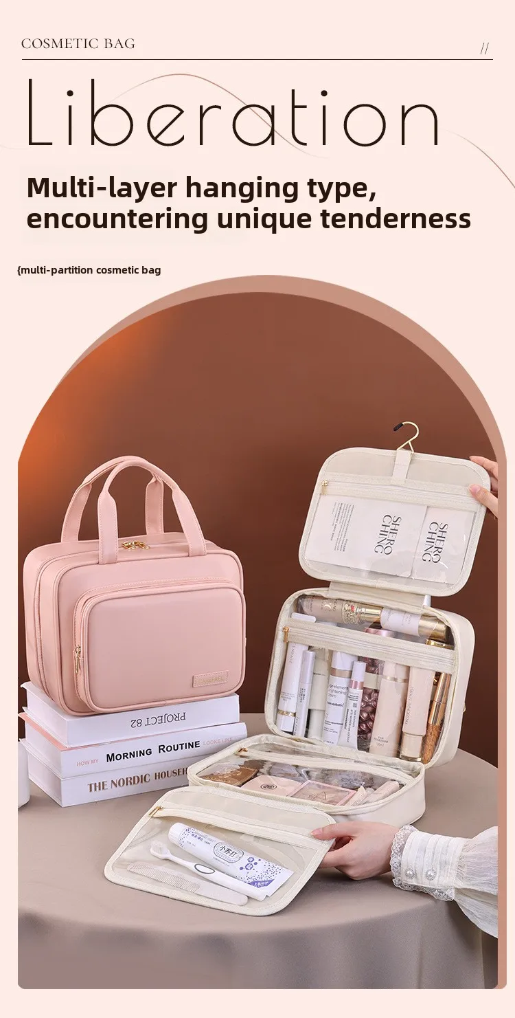 Neue mehrschichtige hängende Kosmetiktasche mit großer Kapazität, wasserdicht, transparent, Make-up-Organizer für Reisen, tragbare Kulturtasche – Detail 1