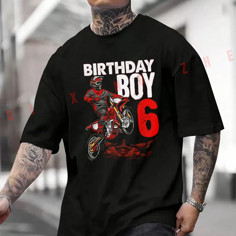 

Motorcycle Themed 6th Birthday T-shirt Moto Summer Cotton Short Sleeved Tee Casual Breathable Unisex Tops