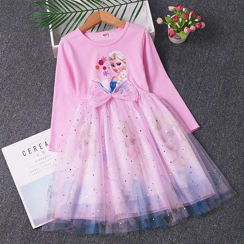 New Spring Autumn Dress Long-sleeved For Children\'s Clothes Elsa Frozen Party Dress 2-8Y Elsa Princess Dress Baby Girls Dress