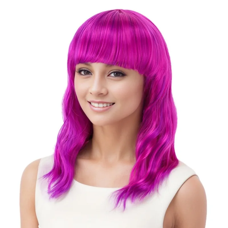 Peruka damska codzienna, krótka fryzura bob, średniej długości do długich kręconych włosów, do przebierania się, nakrycie głowy, modna, kolorowa, z grzywką, falowana peruka.