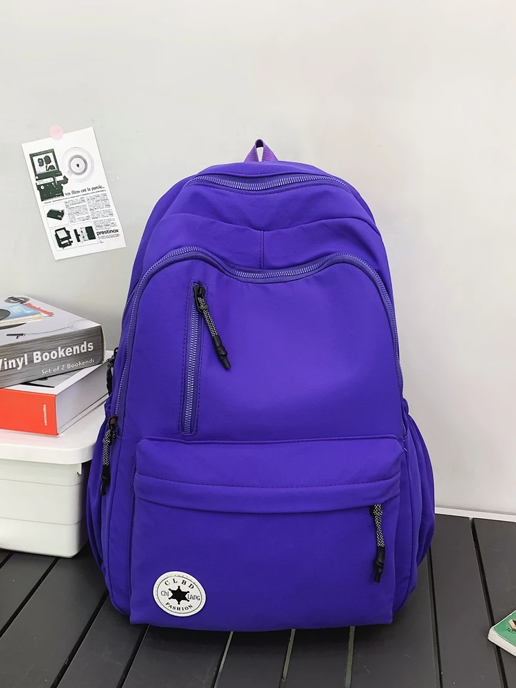 Mochila escolar de nailon impermeable de gran capacidad para adolescentes, bolsa de día informal con cremallera lisa, Color sólido, suministro para estudiantes