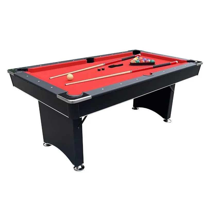 

Portable folding pool table set with ball storage rack, including upgraded pool accessory kit