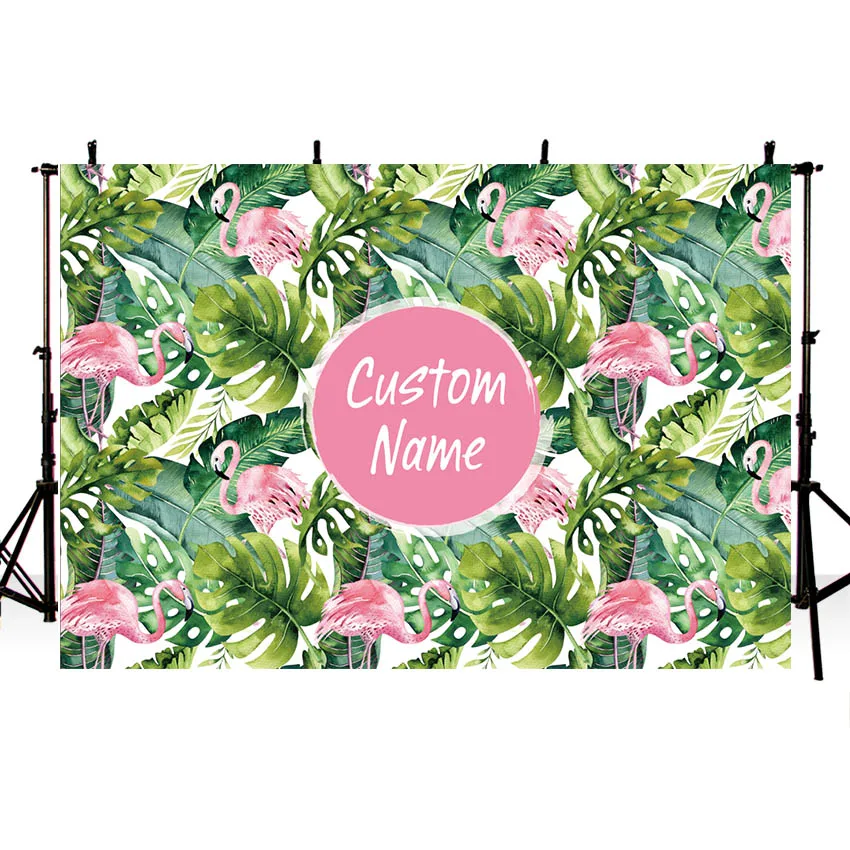 Photo Backdrops Summer Flamingo Party Happy Birthday Custom Banner Backdrop Tropical Hawaiian Beach Luau Photography Background