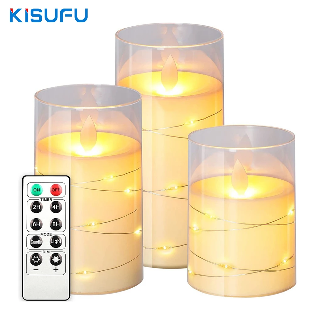 3Pcs/Set LED Candles Electronic for Home LED Candle Decoration Glass Candle Full Set Remote Control Timer for Christmas Wedding