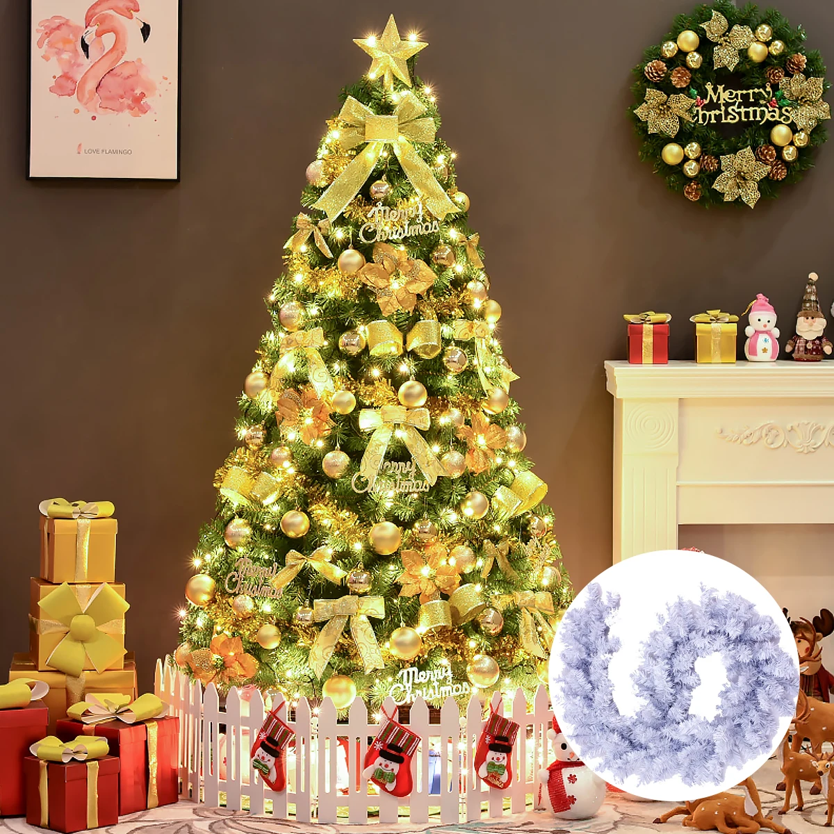 

270cm Simulation Rattan Artificial Pine Needle DIY Plastic Christmas Decor Craft nament Holiday Party Supplies