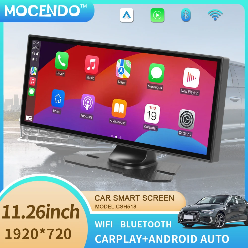 

11.26in Portable car video player supports wireless Carplay, Android Auto mirror connection, Bluetooth FM touch screen