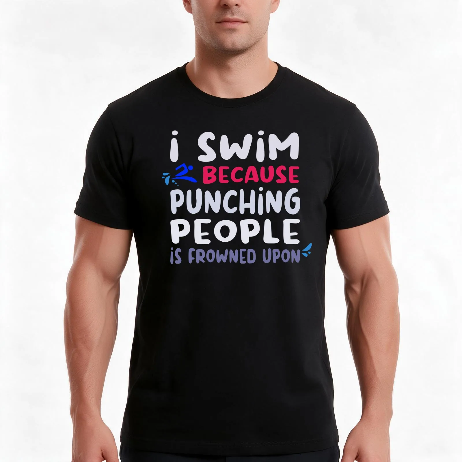 I swim because punching people is frowned upon T-Shirt, Summer Casual Cotton Tee, Oversized Streetwear Tops, Unisex Men Women