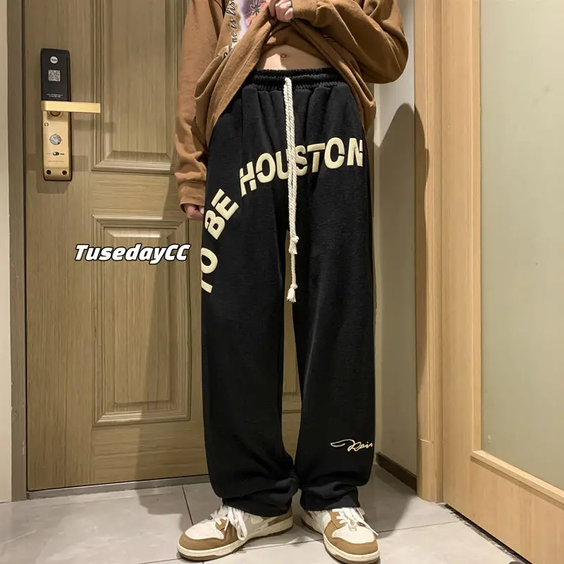 Women Men Trousers Elastic Waist Pants Letters Printed Pattern Loose Style Fashion Style 2023 New