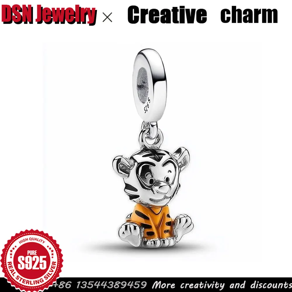

Customizable Pendant S925 Sterling Silver Beads Disney Cartoon Animal Tiger Shaped Engravable Charms for DIY Fine Jewelry Gift