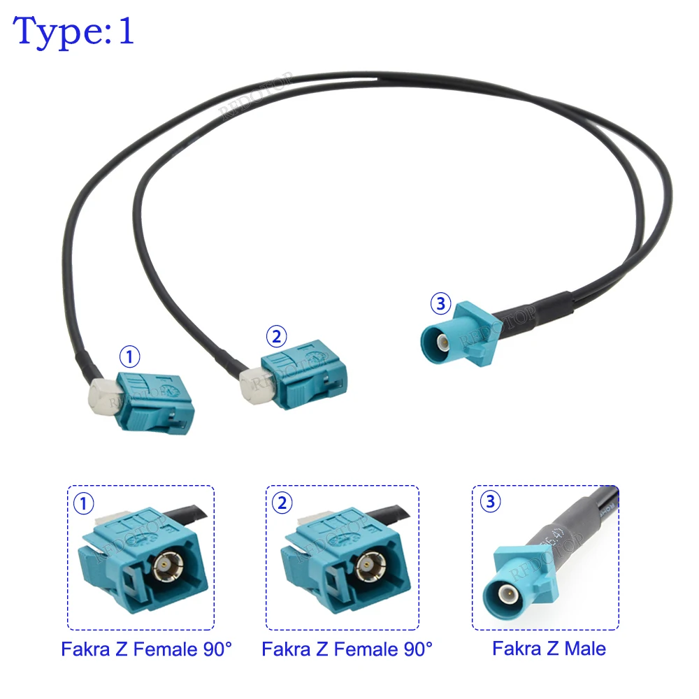 Universal Fakra Z Male/Female to Double Fakra Z Male/Female Connector RG174 Y Type Splitter Cable GPS Antenna Extension Cord