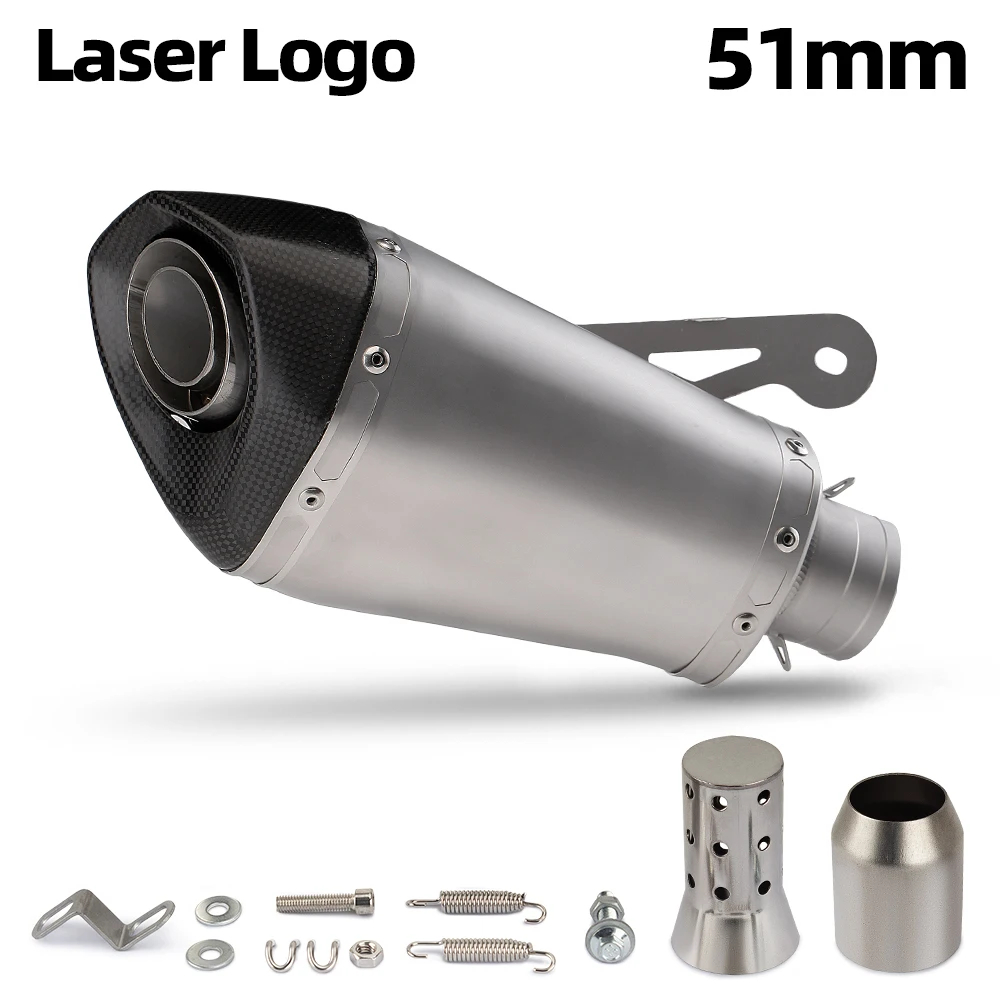 Inlet 51mm Slip-on Motorcycles Exhaust Muffler with DB Killer Eacape Moto For S1000RR ZX6R RS660 R7 675SR MT09 GSXR750