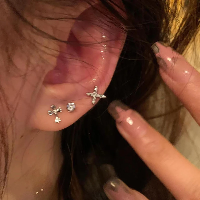 6pcs/set Korean Shiny Rhinestone Butterfly Stud Earring Set For Women Cross Heart Earrings Girl Party Wedding Engagement Jewelry image 4