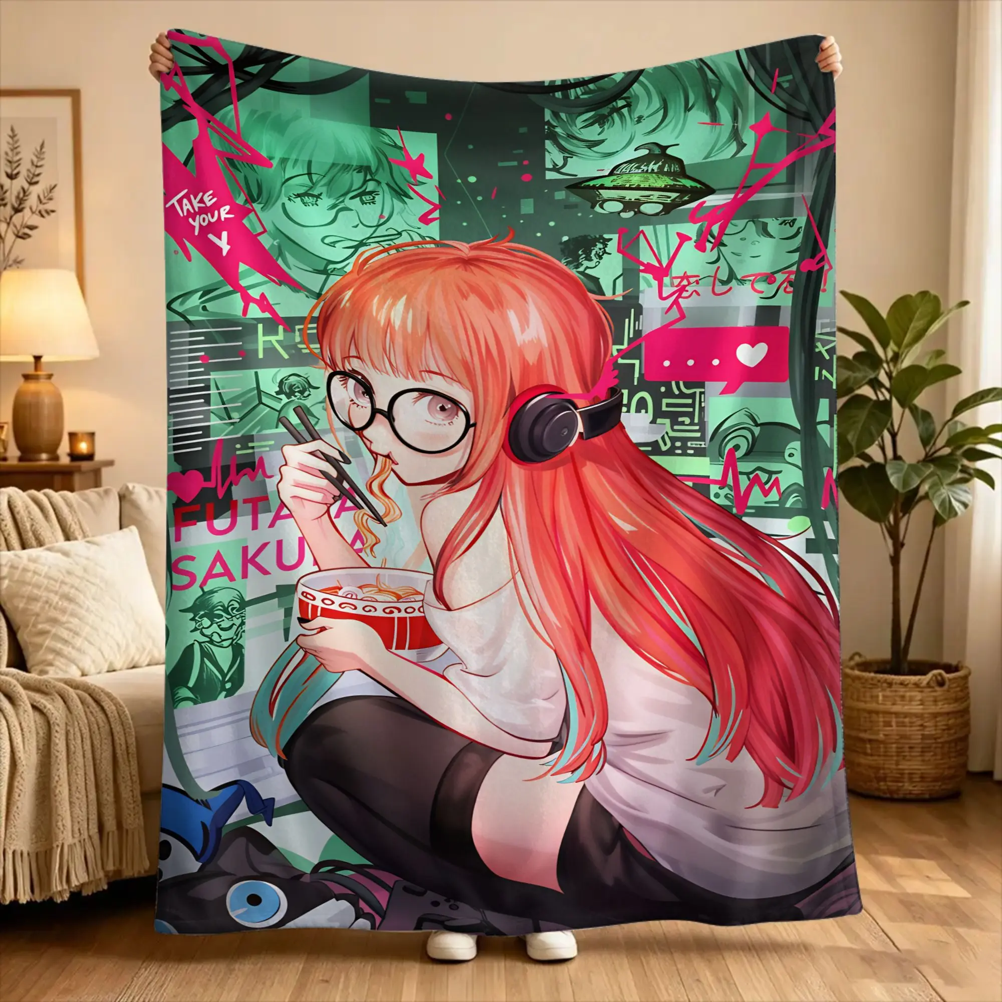 P5 Futaba Sakura Joker Blanket Quality Soft Warm  Bedding Throws Winter Students Outdoor Pattern Bedspread