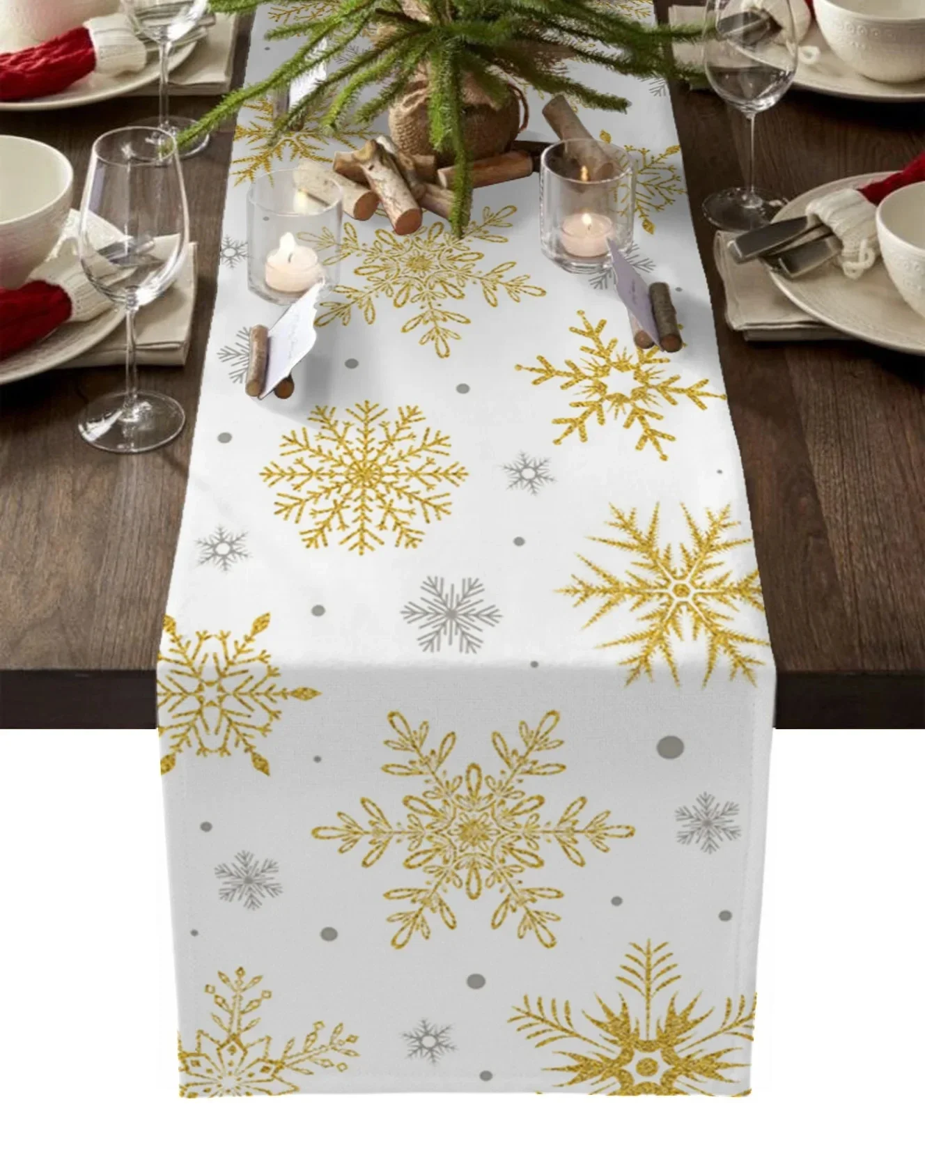 Christmas Snowflake Texture Linen Table Runners Dresser Scarves Table Decor Winter Xmas Dining Table Runner Christmas Decoration