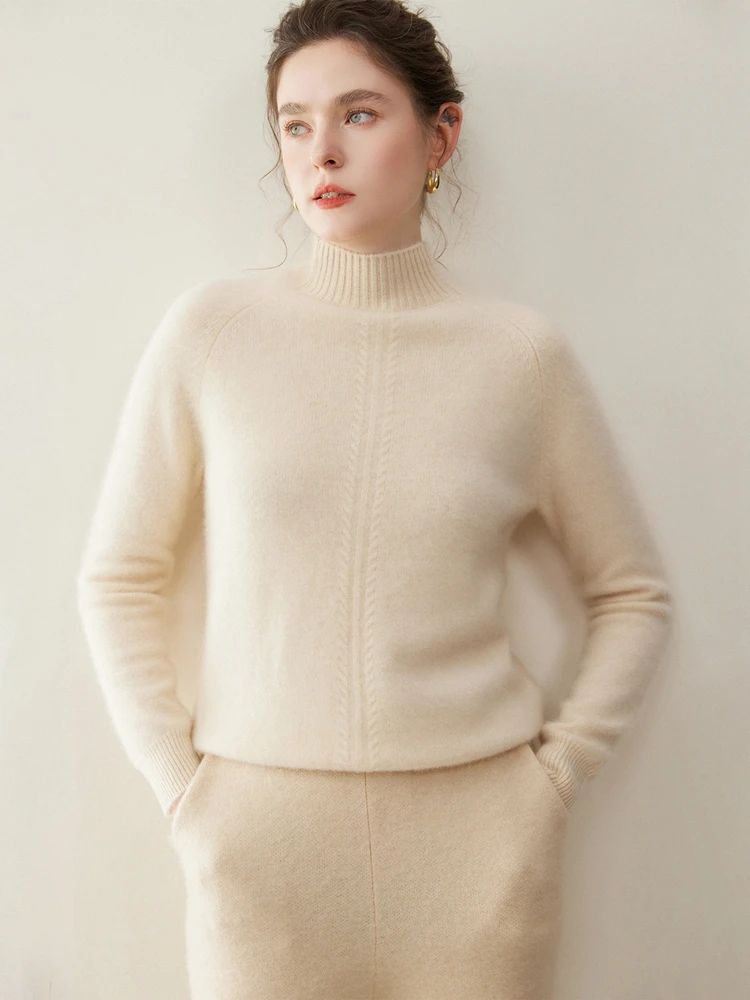 

Толстый свитер, пуловер с воротником-стойкой, осень-зима, повседневный однотонный женский теплый мягкий комфортный трикотаж из 100% кашемира