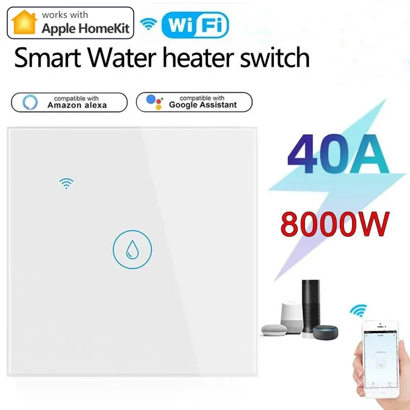 40A Homekit Water Heater Switch Smart Boiler Water Heater WiFi Light Switch Timer Panel Switch High Power Support Alexa Alice