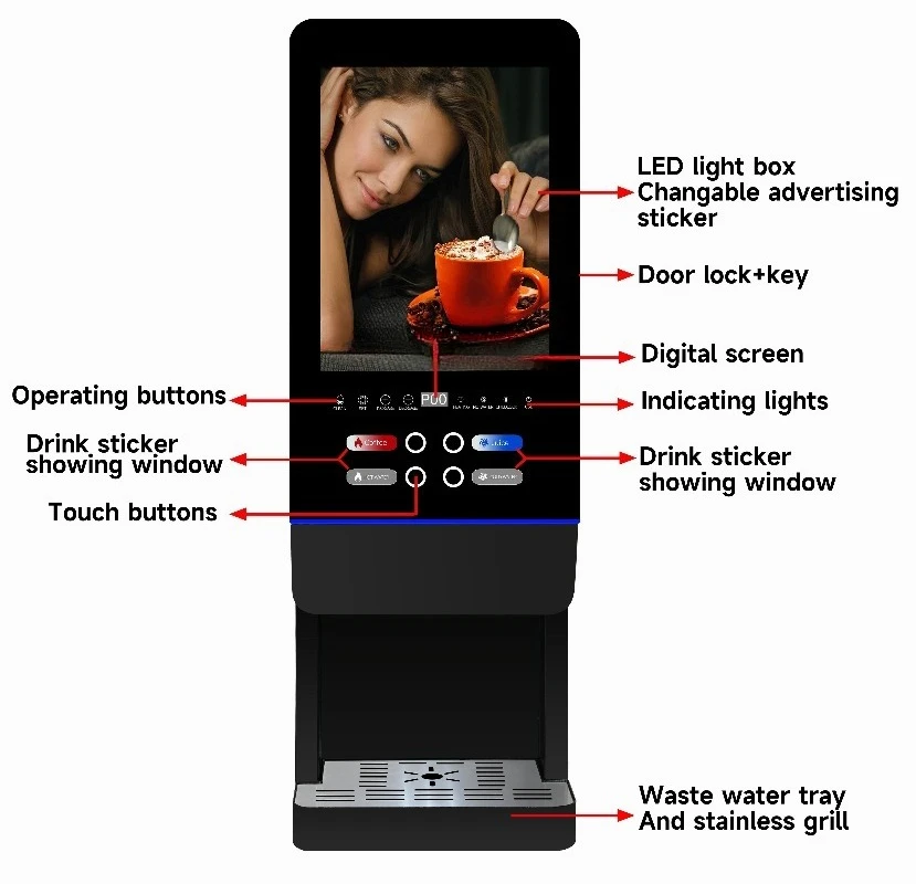 Immagine 7: Distributore automatico di tè al latte E-20SW, macchina automatica per caffè istantaneo da ufficio