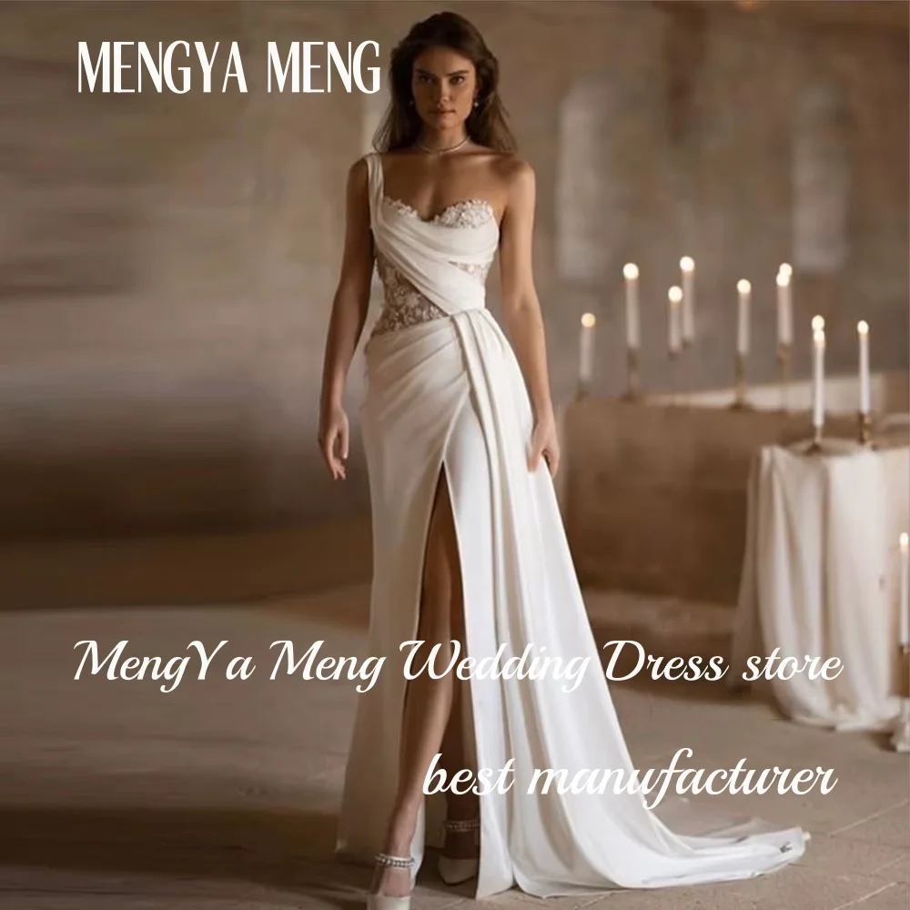 

Customized Vintage Stylish Wedding Dresses One Shoulder 3D Flowers Pearls High Slit for Bride Robes Mopping Length Princess