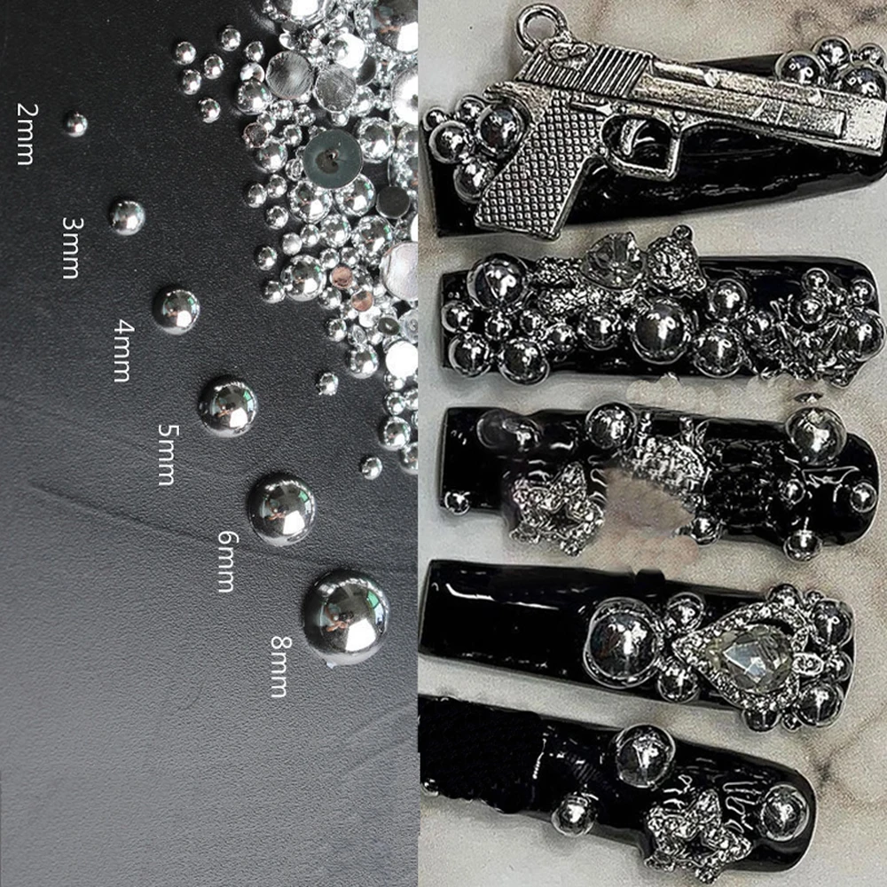 20-100pcs/bag Goth Silver Beads Nail Art Charms 3D Punk Gothic Design Dark Cross Nail Rhinestones Metal Manicure Tips Supplies