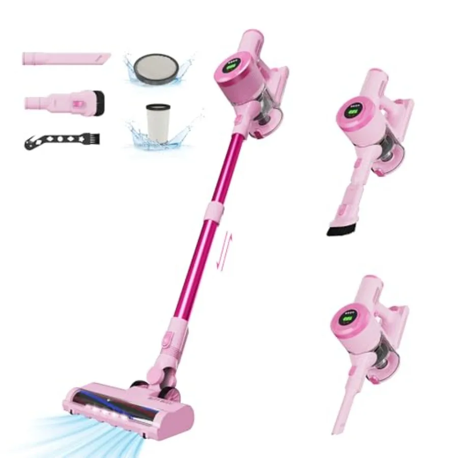 Cordless Stick Vacuum Cleaner 30KPa Handheld Rechargeable Battery Lightweight Small Pink Vac Electirc Broom 40Mins Runtime for