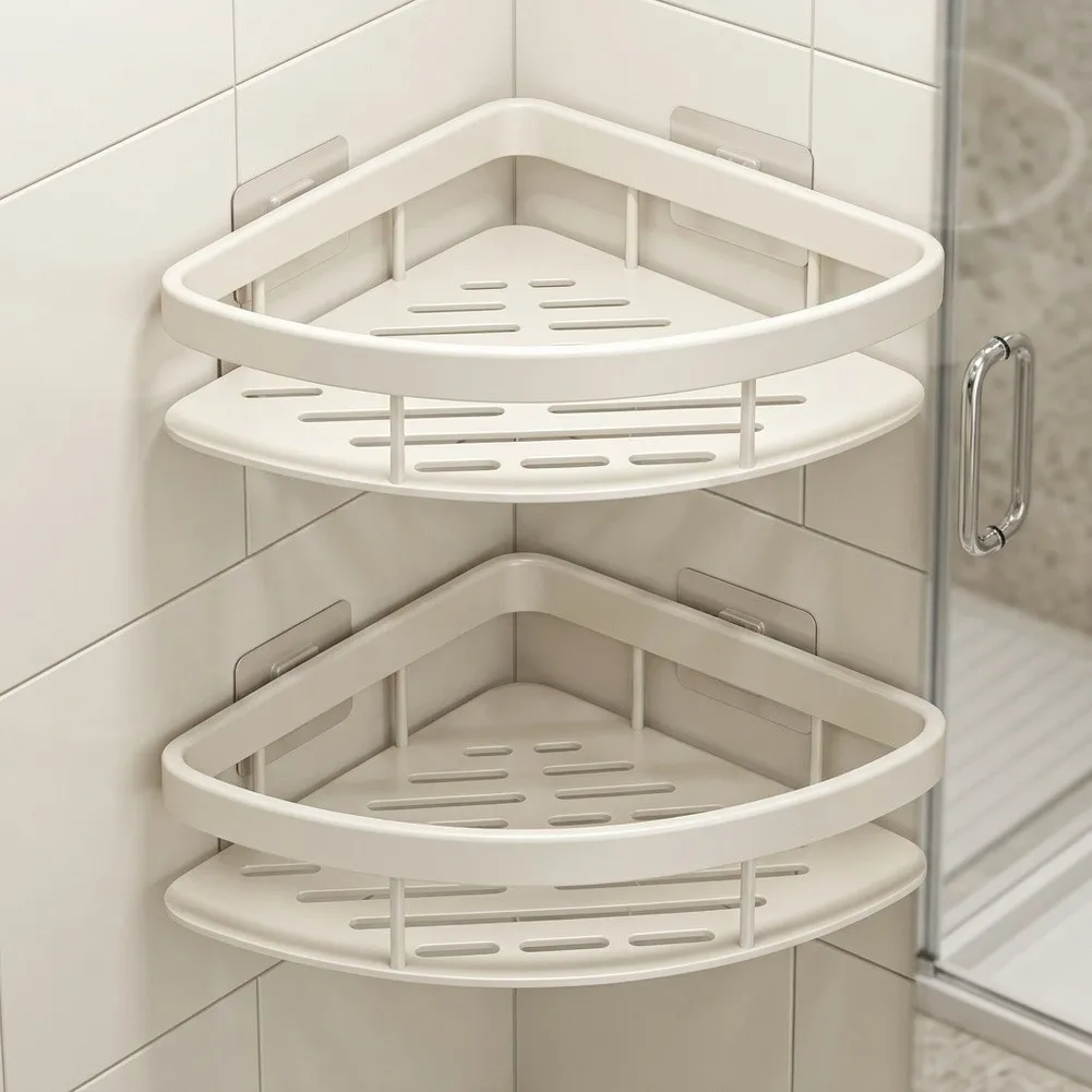 Two Level Suction Cup Shower Rack for Shampoo Conditioner Body Wash Bottles 28.5x22x5.5cm Space Aluminum White Design