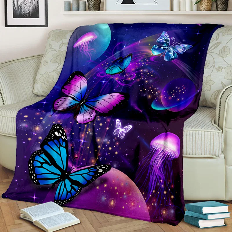 

Cozy Butterfly Print Blanket - Lightweight Flannel Throw For Sofa, Bed, Travel, Camping, Livingroom, Office, Couch, Chair