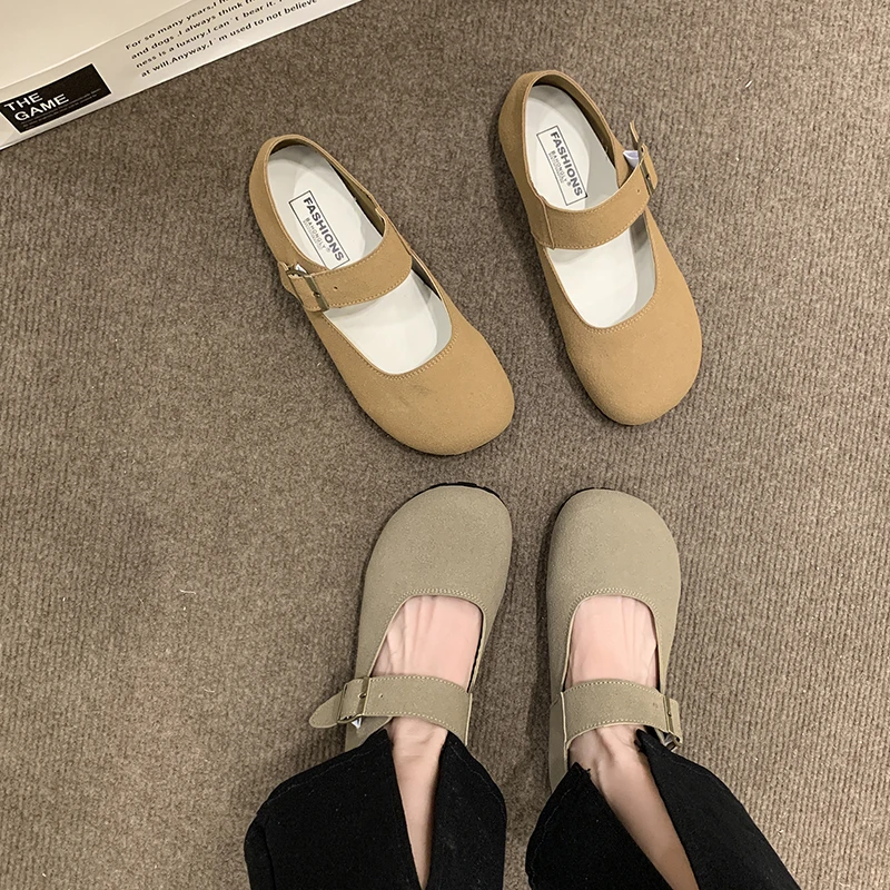 New Style Fashion High Quality Women's Shoes Fashionable Round Toe Shallow Mouth Solid Color One-line Buckle Women's Flats Shoes
